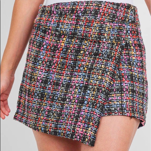 Blush Noir Black Blue Multicolor Tweed Wrap Skirt NWT - Picture 3 of 16
